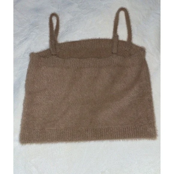 Fuzzy brown cropped soft Hollister Tank blouse Top M - Picture 6 of 12